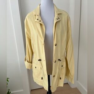ATLAS FOR WOMEN Linen Blend Button Front Jacket Pale Yellow Safari Coastal